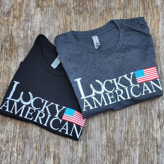 Women's black and gray Lucky American t-shrits