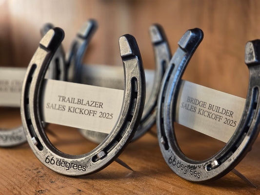 Customized corporate awards using real horseshoes.