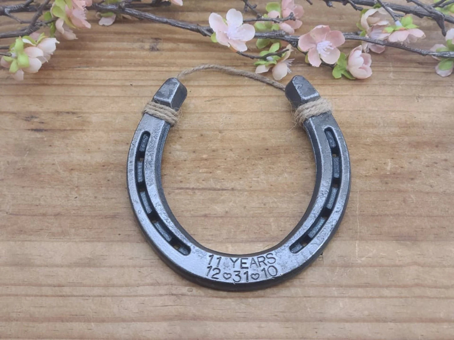 Horseshoe wall decor personalized with wedding date for 11 year anniversary