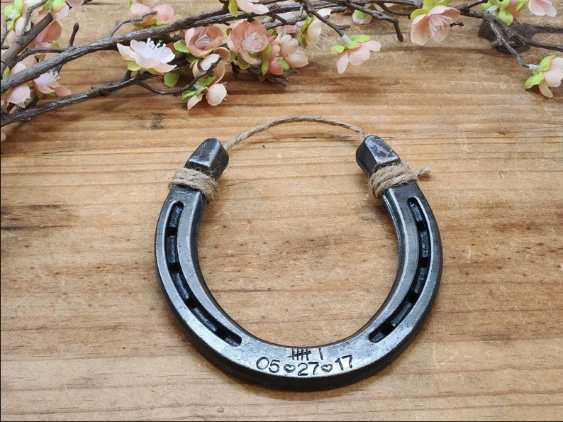 6 Tally Mark plus Date- Personalized Horseshoe