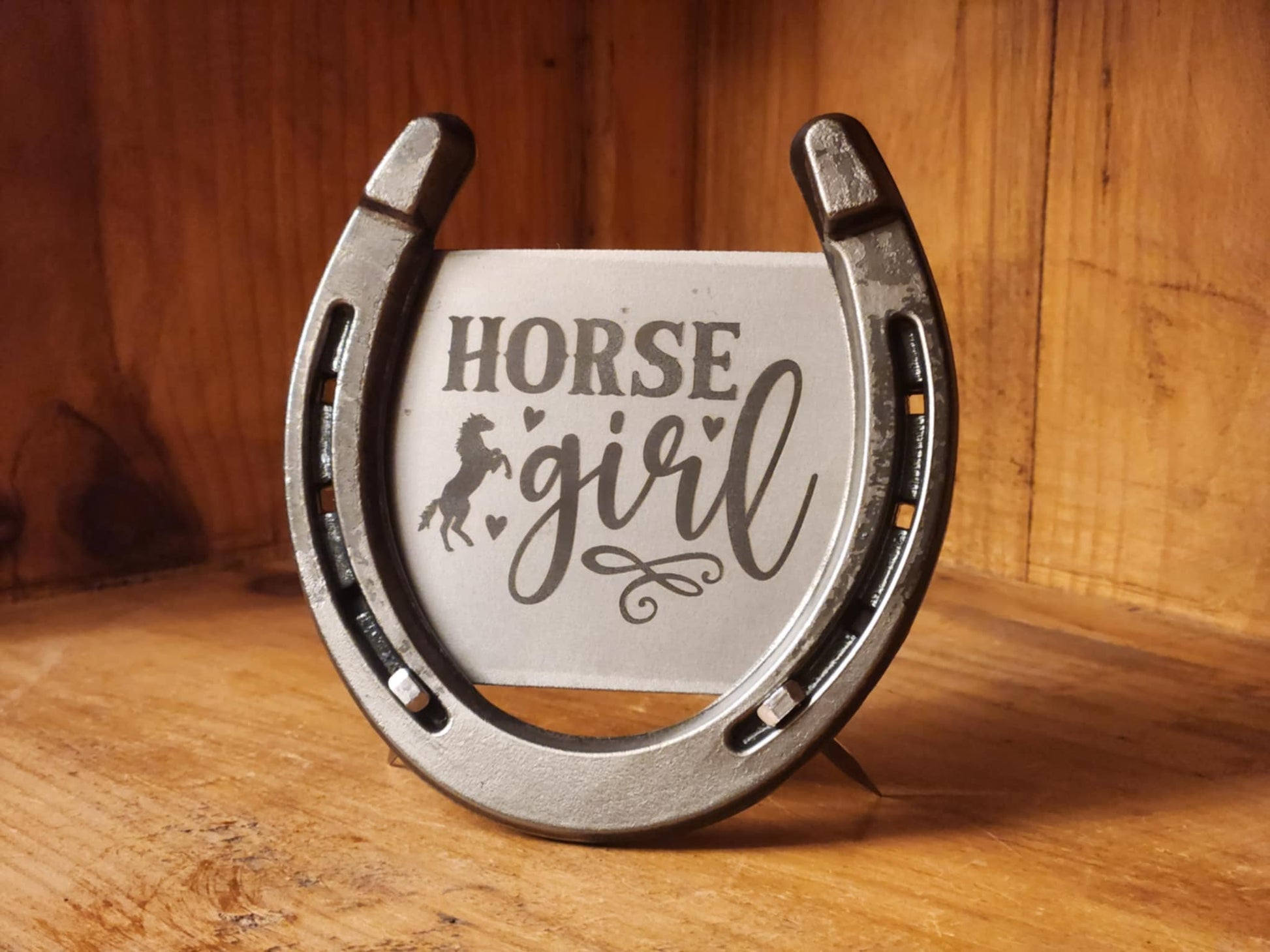 Lucky American Designs custom 'Horse Girl' horseshoe decor, perfect for horse lovers