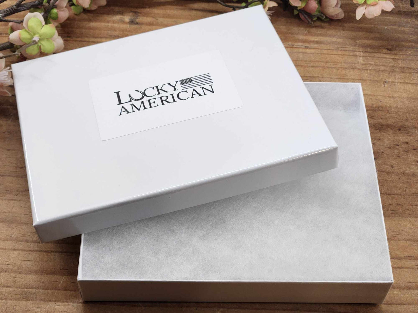 Lucky American small white gift box. This is an add-on option.